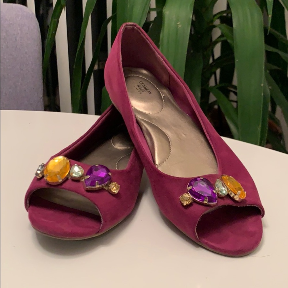 3/$30 Peep Toe Gem Stone Jeweled Flats